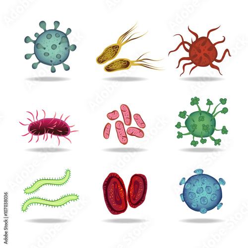 bacteria virus cells germs epidemic bacillus icons isolated illustration