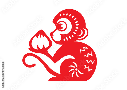 Red paper cut a monkey zodiac symbols monkey holding peach