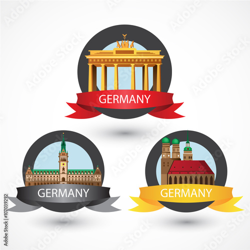 Set of most Famous German Landmarks. High detailed colorful style.