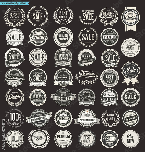 Sale retro vintage badges and labels collection