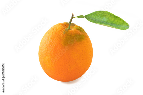 Ripe oranges with leaf isolated on white