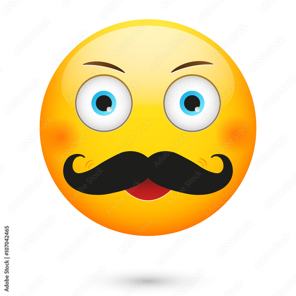 Emoticon with mustache. Isolated vector illustration on white background