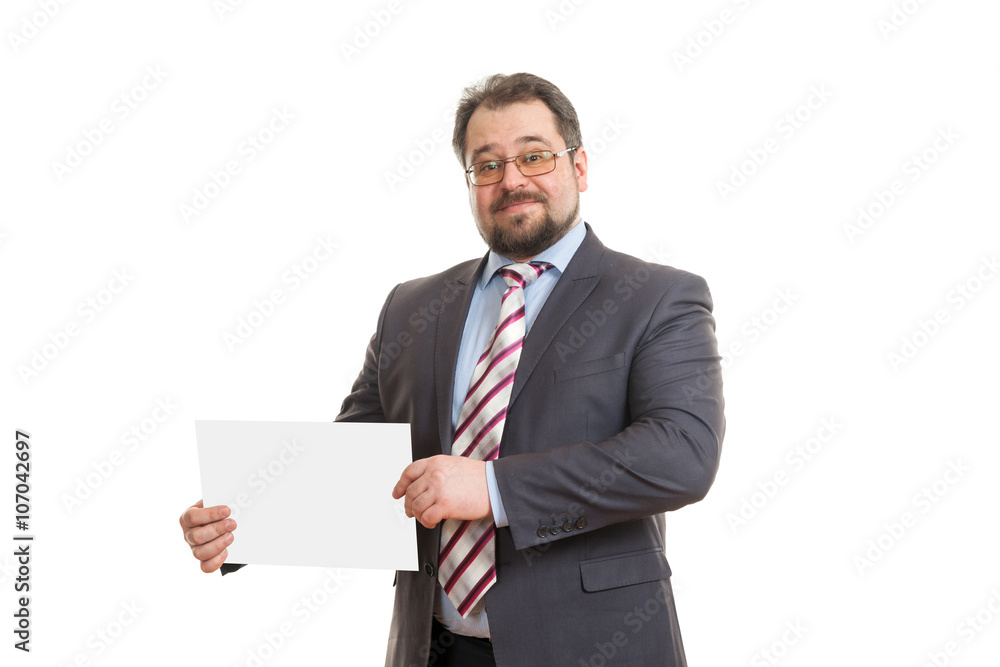 the adult man holds a sheet of paper the adult man holds a sheet of paper