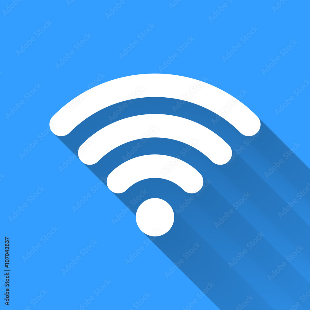 White WiFi icon with long shadow on blue White WiFi icon with long shadow on blue