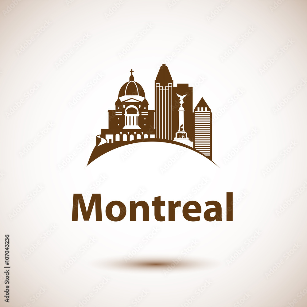 Vector city skyline with landmarks Montreal Quebec Canada.