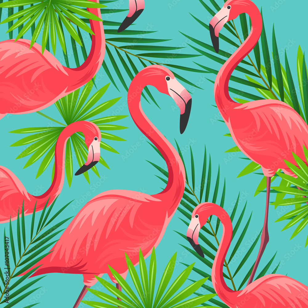 Fototapeta premium Wektorowa ilustracja Abstrakcjonistyczny tło z flamingami