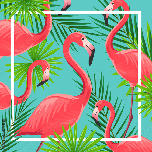Vector Illustration of an Abstract Background with Flamingos