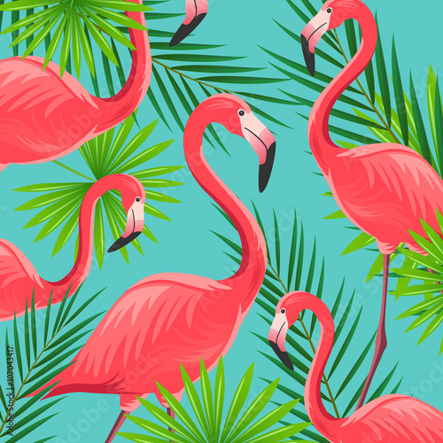 Vector Illustration of an Abstract Background with Flamingos