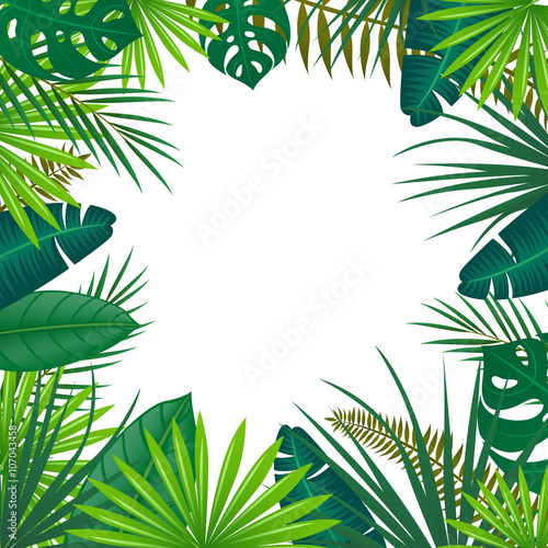 Vector Illustration of an Abstract Background with Tropical Leaves