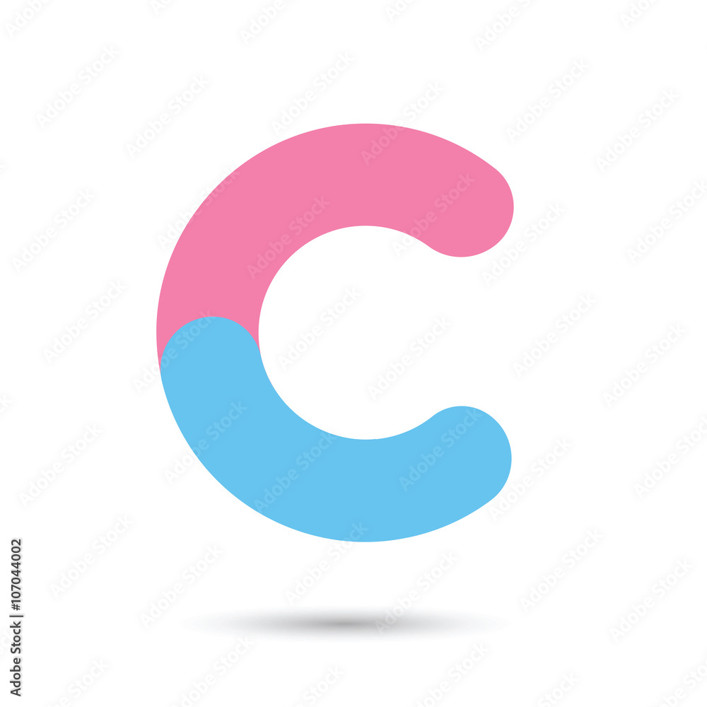 c font vector with blue and pink color on White background, Futu