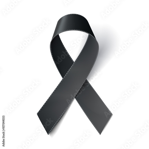 Realistic black ribbon, melanoma awareness symbol, isolated on white. Vector illustration, eps10.
