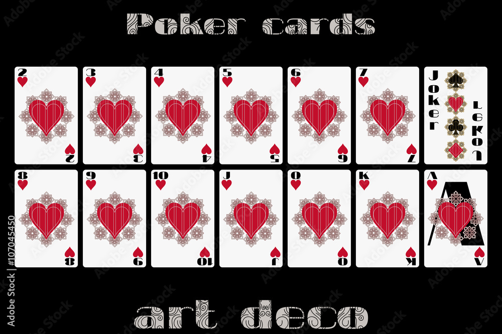Playing cards heart suit. Poker cards in the art deco style. Vector. Playing cards heart suit. Poker cards in the art deco style. Vector.