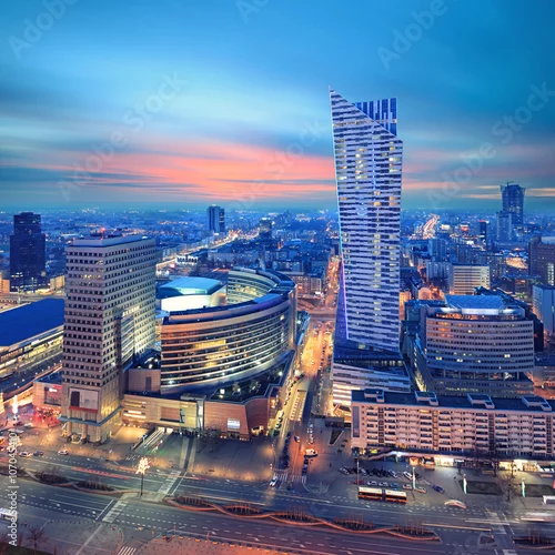 Fototapeta Panorama współczesnej Warszawy nocą