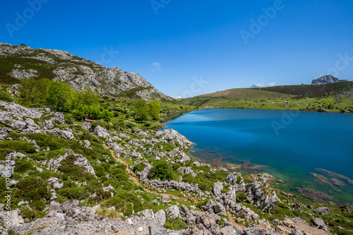 Lake Enol and mountain retreat, the famous lakes of Covadonga, A © Lukasz Janyst