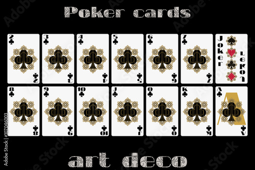Playing cards club suit. Poker cards in the art deco style. Vector.