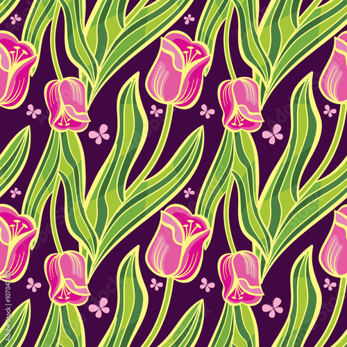 Fototapeta Naklejka Na Ścianę i Meble -  Vector seamless pattern with beautiful tulips