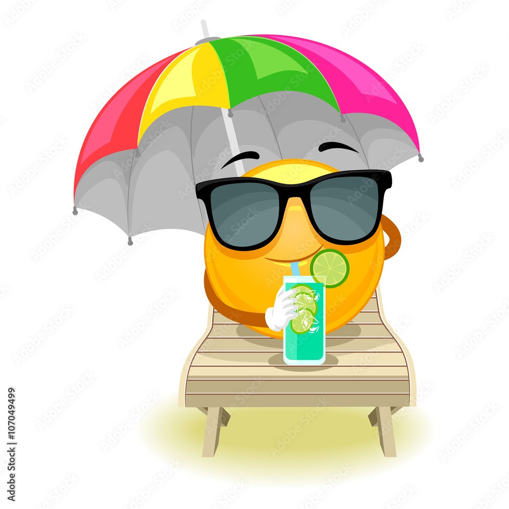 Vector Illustration of Smiley Emoticon sun bathing Stock Vector | Adobe ...