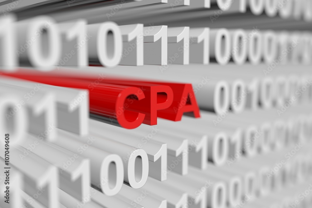 CPA in the form of a binary code with blurred background 3D illustration