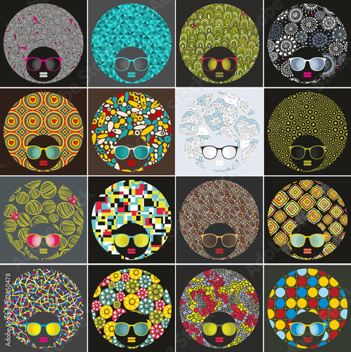 Abstract faces of black head women.