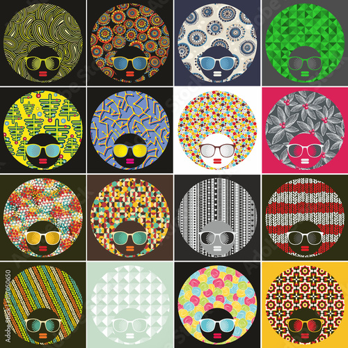Abstract faces of black head women.