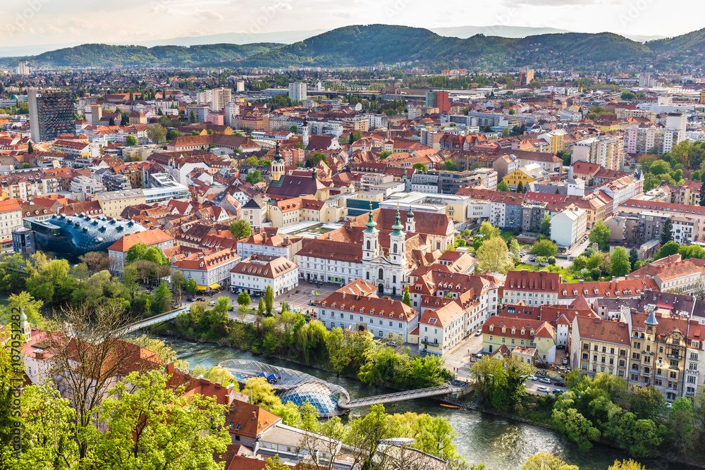 Naklejka premium Aerial View Of City Center - Graz, Styria, Austria