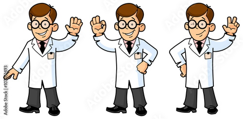 Doctor, Engineer, Scientist or Laboratory. Gestures and Emotions. Set of Mascots.