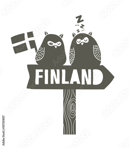 Set of cute birds sleeping on the tablet to Finland.