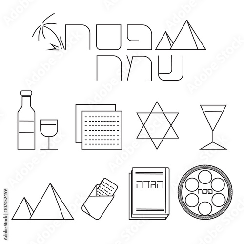 Passover line icons set