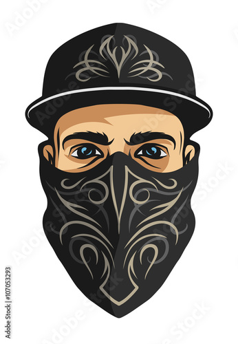 A guy in a bandana with a pattern.