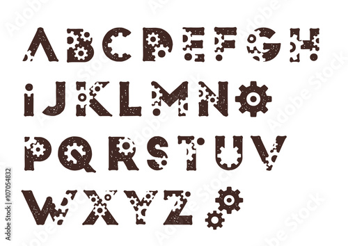 steampunk mechanic cog latin alphabets typedesign vector