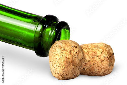 Neck of green bottle and cork near