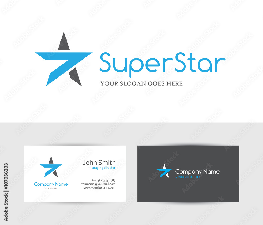 Blue star logo and business card design template