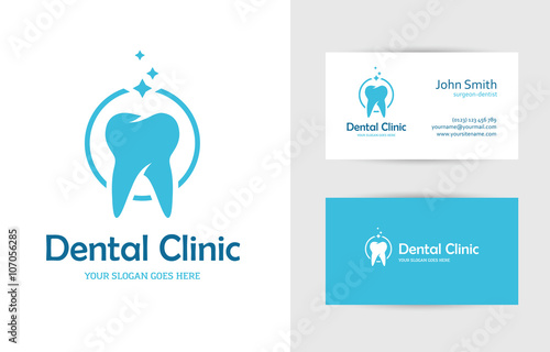 Dental clinic logo with tooth and business card design template