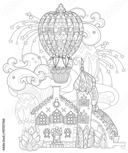 Vector cute fairy tale town doodle
