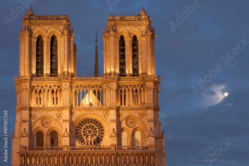 Full moon by Notre Dame de Paris facade, Paris