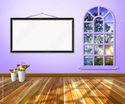 Empty room with a wooden floor and frame.