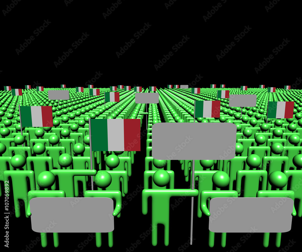 Obraz premium Crowd of people with signs and Italian flags illustration