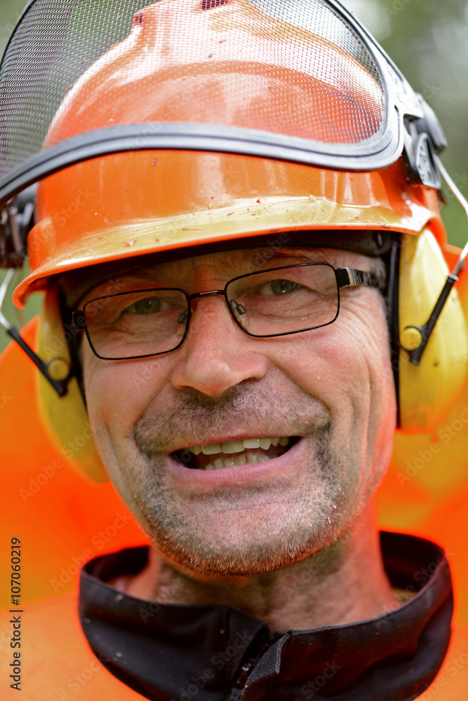 Fototapeta premium Portrait of a wonderful, happy woodcutter