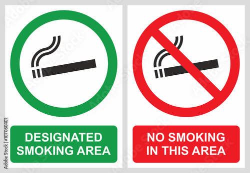 No smoking and smoking area labels