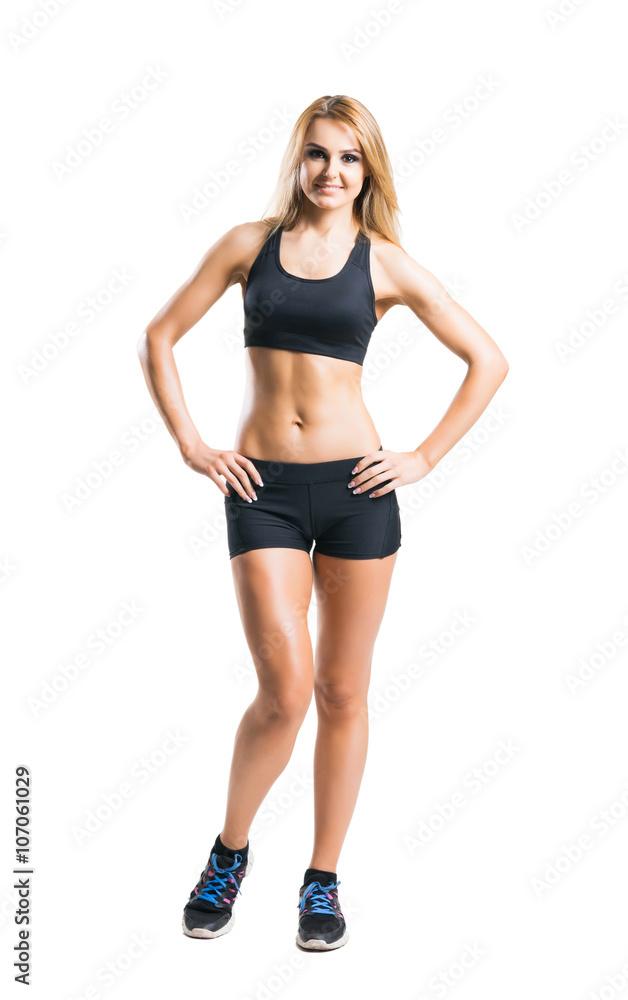 Sporty woman in sportswear isolated on white Sporty woman in sportswear isolated on white