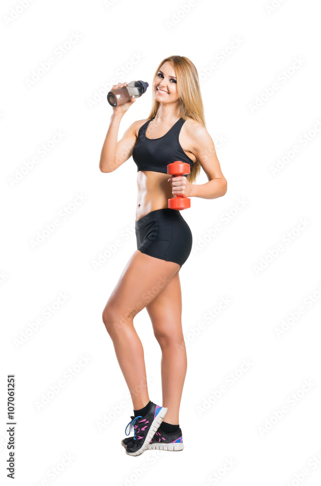 Fit, healthy and sporty woman in sportswear isolated on white Fit, healthy and sporty woman in sportswear isolated on white