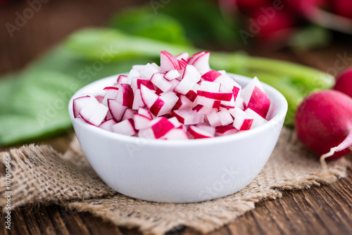 Bowl with diced Radishes