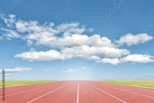 Athlete track or running track with blue sky background