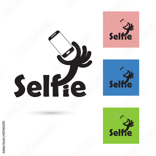 Selfie word logo elements design.Taking selfie portrait photo