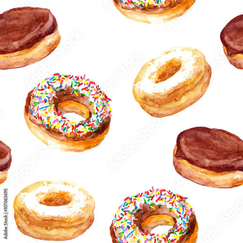 Hand painted seamless background with cookies - donuts 