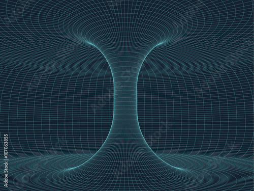 Digital surface grid. Abstract cyber space funnel. 3d tube pipe corridor. Gravitational waves consept. Connection beetwen two worlds. Spatial  extension distortion. Digital vector illustration eps10