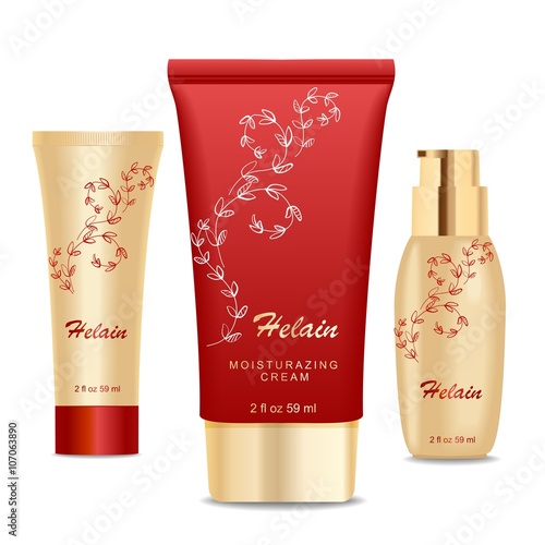 Three cream tubes, Golden and red