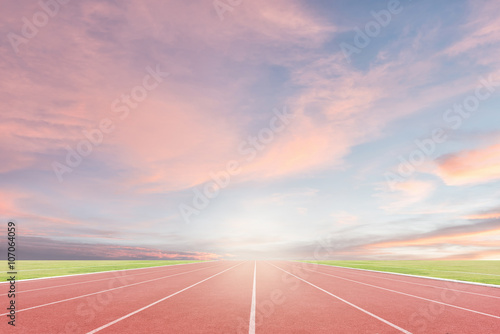 Athlete track or running track with sunset background
