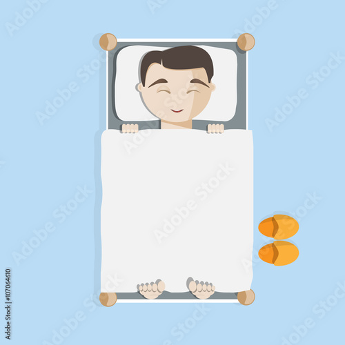 Sleeping man in a bed and a slippers vector image