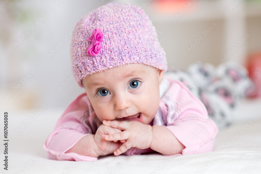 happy baby child in pink wool costume happy baby child in pink wool costume